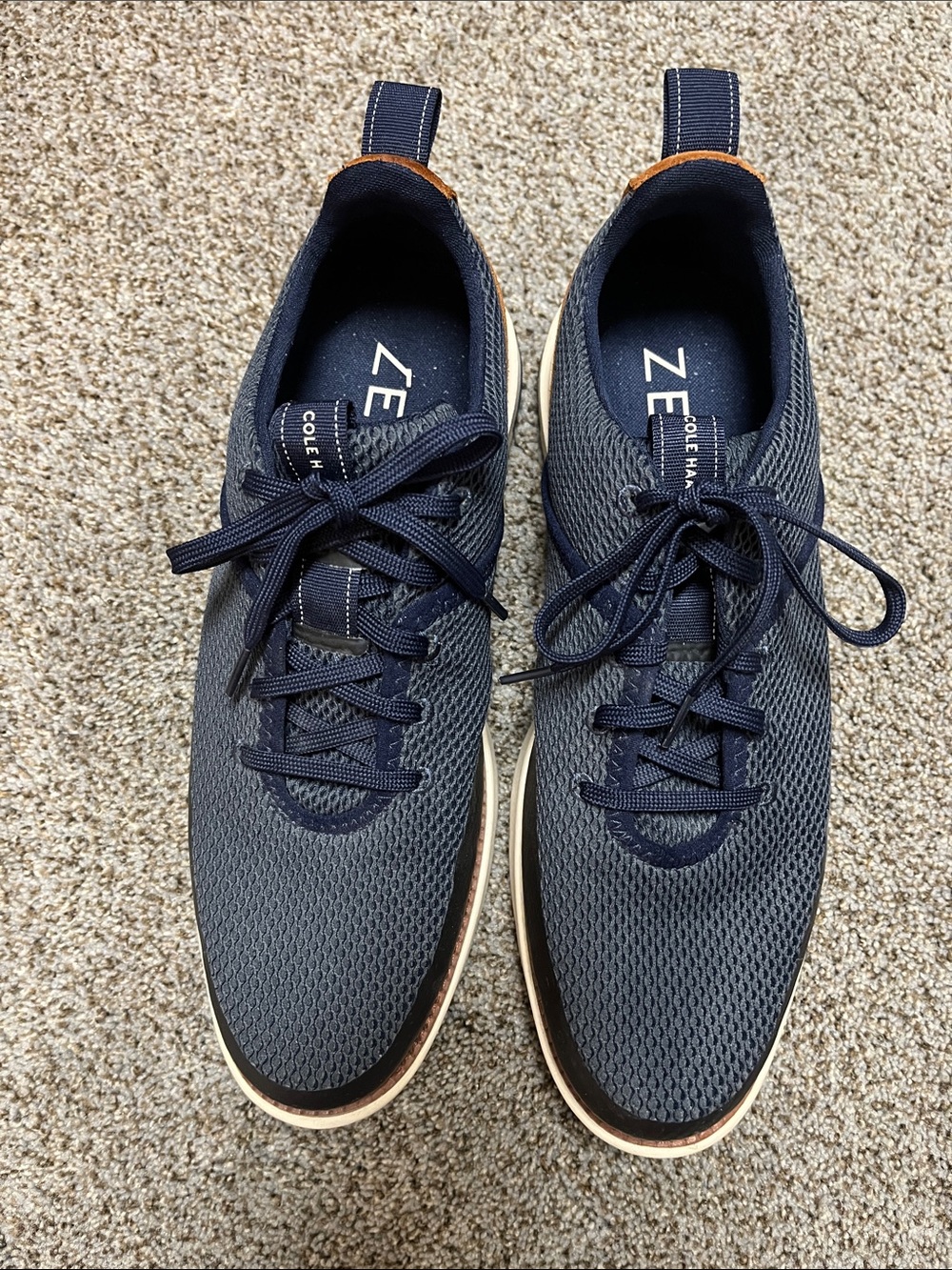 Cole Haan Navy Mesh Lace-Up Sneakers with Tan Suede Trim
Zero Grand